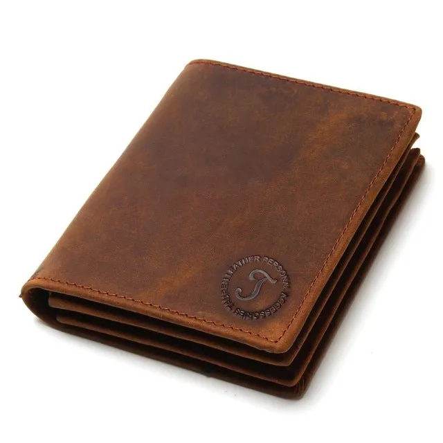 2017 Vintage Crazy Horse Handmade Leather Men Wallets Multi-Functional Cowhide Coin Purse Genuine Leather Wallet For Men