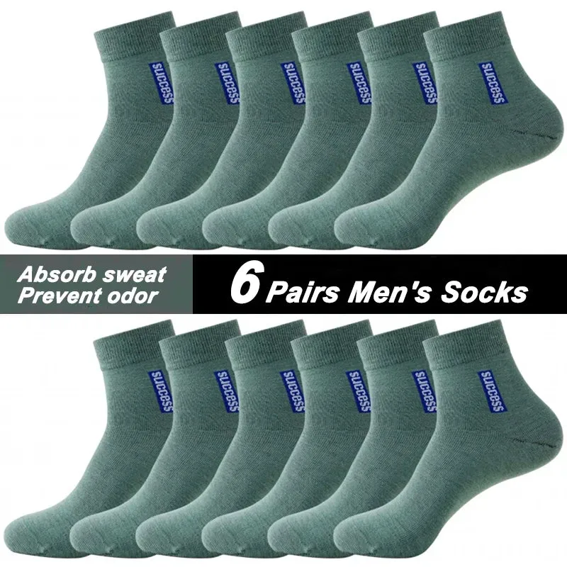 6 Pairs Men's Anti-odor Sweat-absorbing Mid Sports Socks
