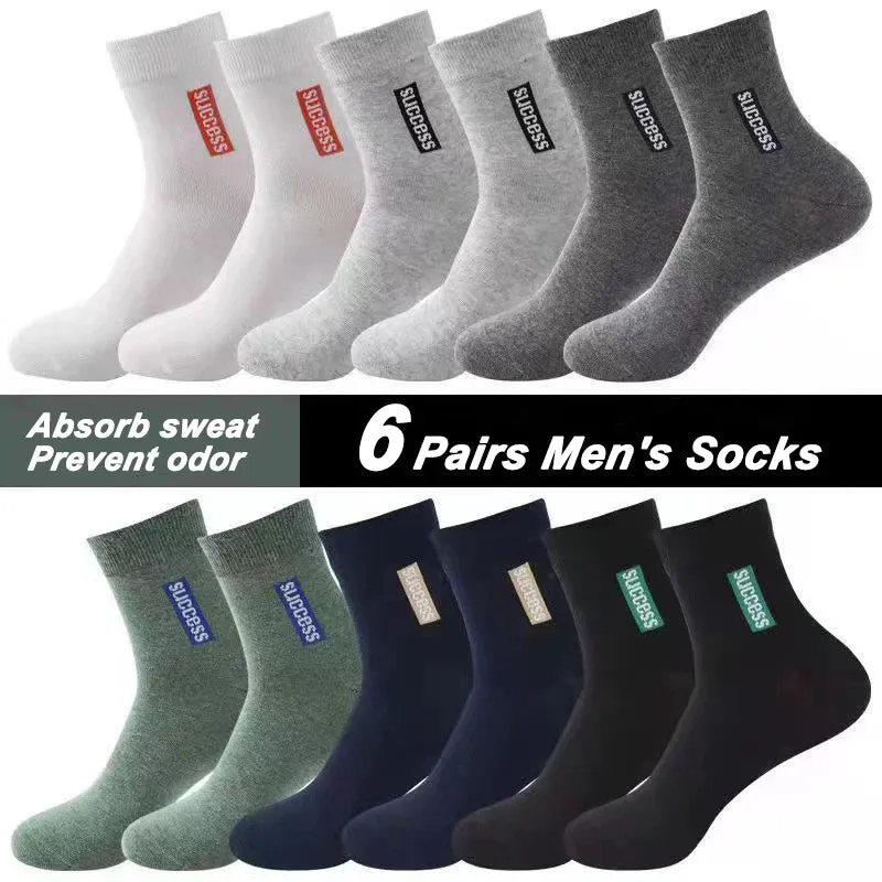 6 Pairs Men's Anti-odor Sweat-absorbing Mid Sports Socks