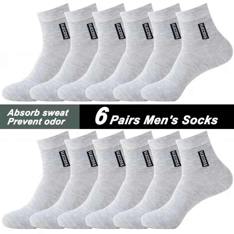 6 Pairs Men's Anti-odor Sweat-absorbing Mid Sports Socks