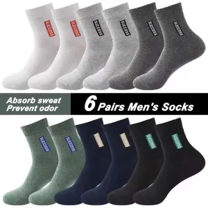 6 Pairs Men's Anti-odor Sweat-absorbing Mid Sports Socks