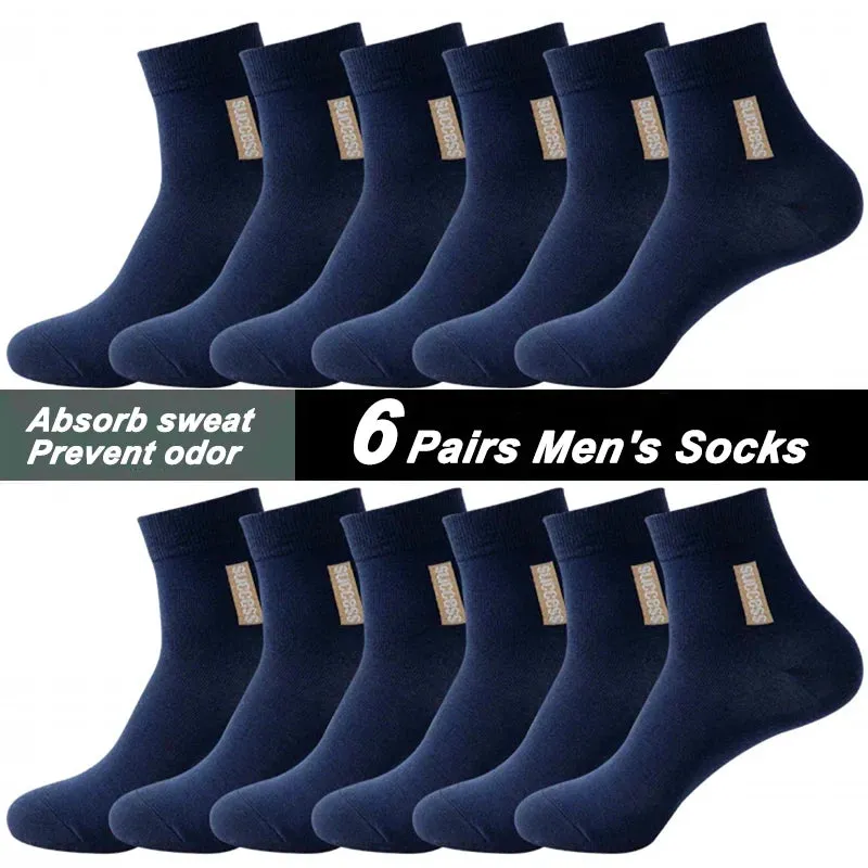 6 Pairs Men's Anti-odor Sweat-absorbing Mid Sports Socks