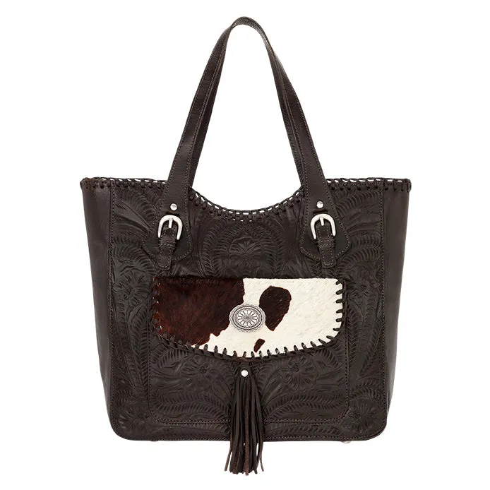 American West Handbag Annie's Secret Collection: Leather Zip Top Tote, Western Tooled, Pocket