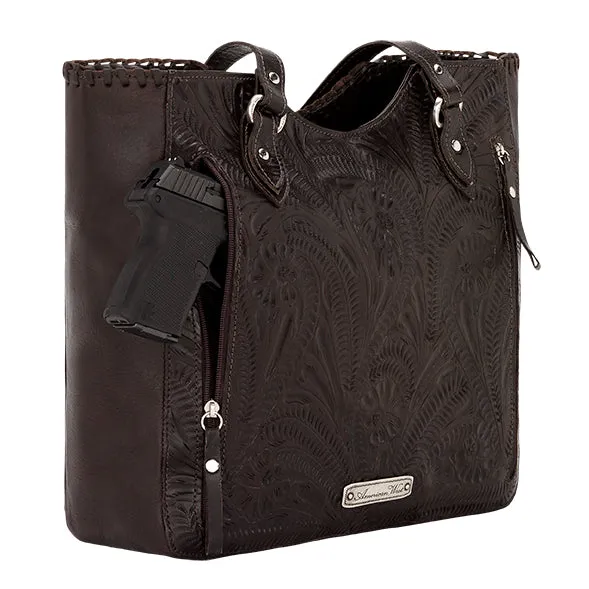 American West Handbag Annie's Secret Collection: Leather Zip Top Tote, Western Tooled, Pocket