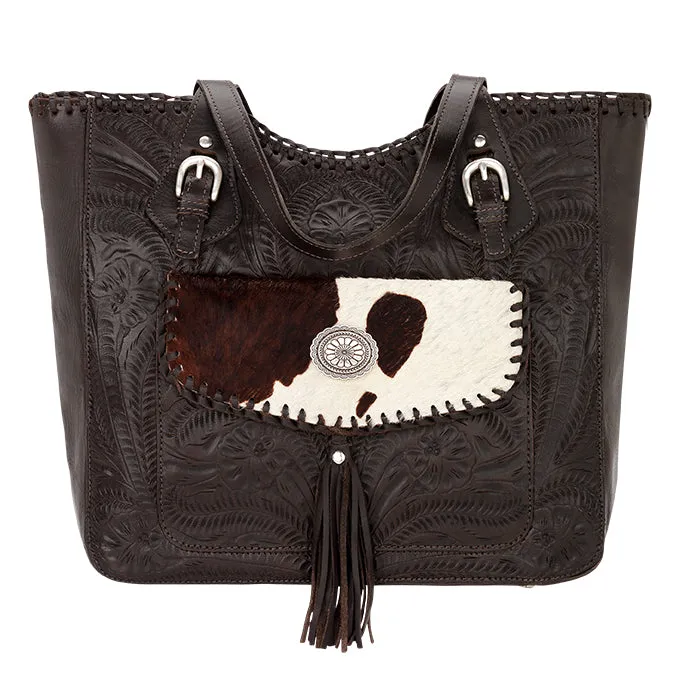 American West Handbag Annie's Secret Collection: Leather Zip Top Tote, Western Tooled, Pocket