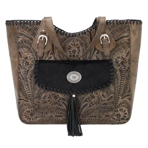 American West Handbag Annie's Secret Collection: Leather Zip Top Tote, Western Tooled, Pocket