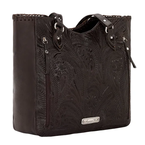 American West Handbag Annie's Secret Collection: Leather Zip Top Tote, Western Tooled, Pocket