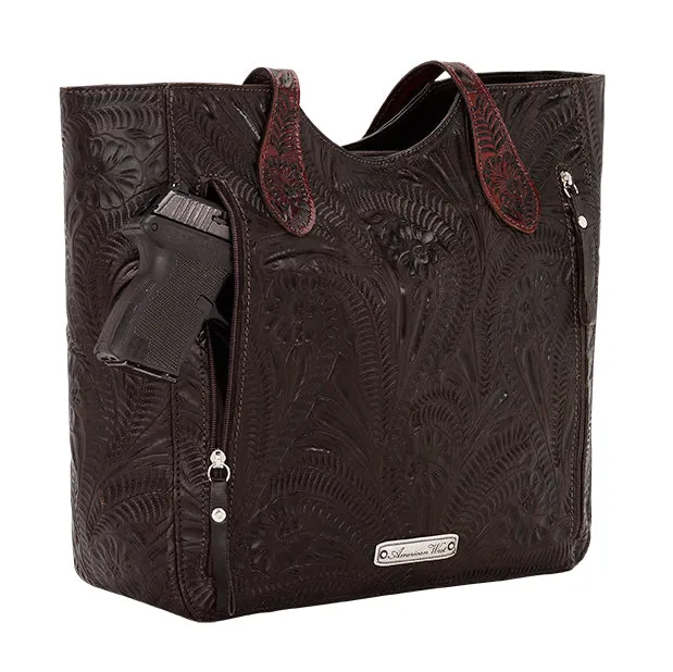 American West Handbag Annie's Secret Collection: Leather Zip Top Tote, Western Tooled, Pocket