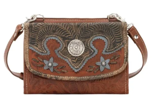 American West Handbag Desert Wildflower Collection: Leather Western Crossbody Bag and Wallet