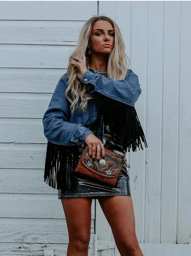 American West Handbag Desert Wildflower Collection: Leather Western Crossbody Bag and Wallet
