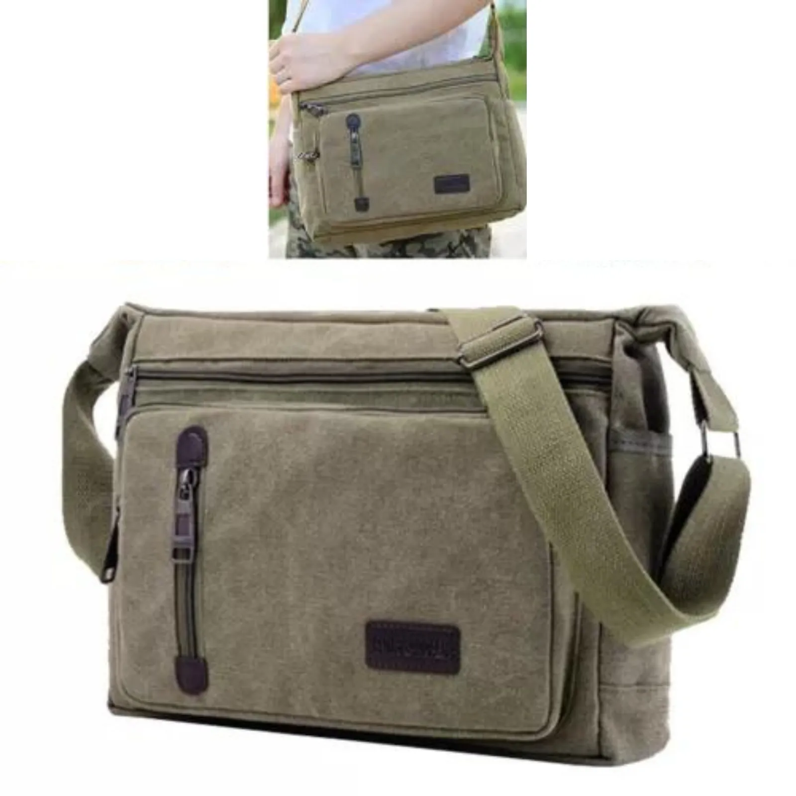 Army Green Travel Man's Bags Crossbody Satchel Retro Men's Canvas Shoulder Bag