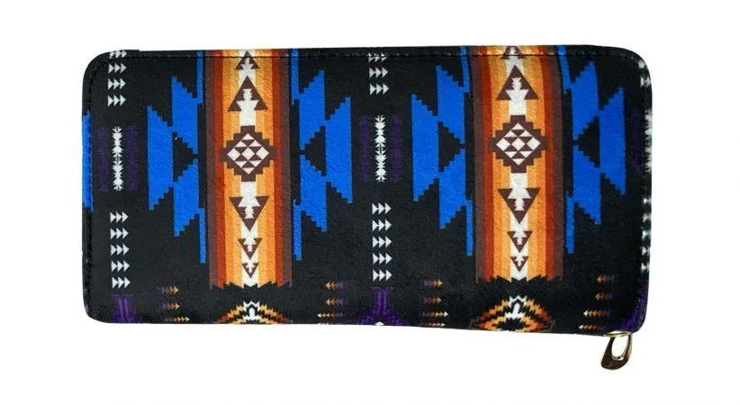 Aztec print zippered wallet w/ wristlet strap