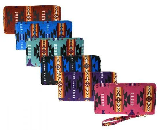 Aztec print zippered wallet w/ wristlet strap