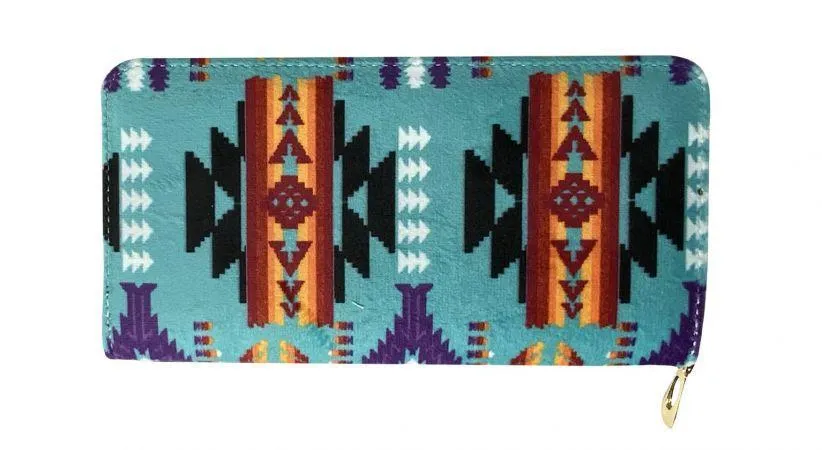 Aztec print zippered wallet w/ wristlet strap