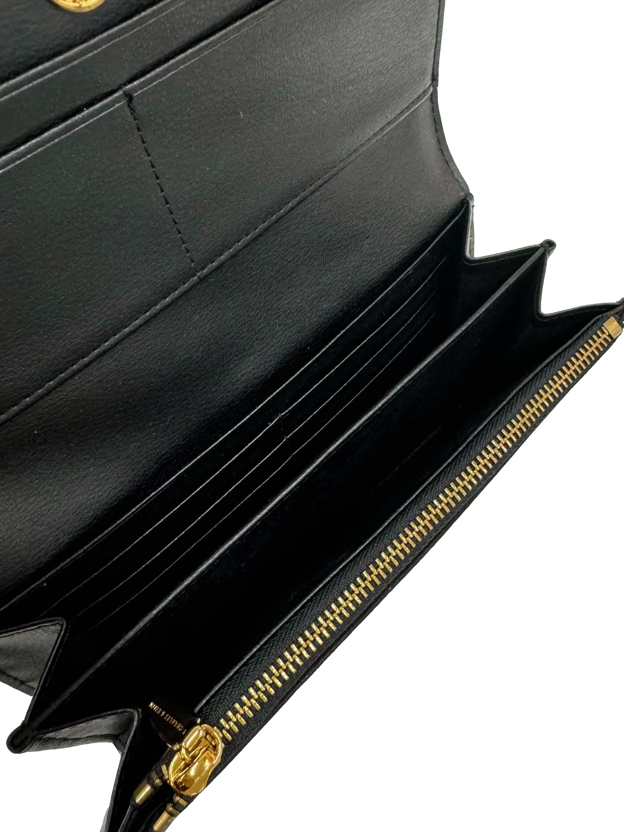 Black Curved Flap Long Wallet