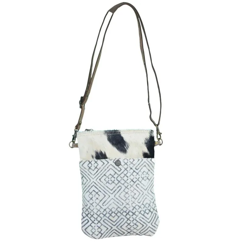 Blue Pattern Cowhide Crossbody Bag