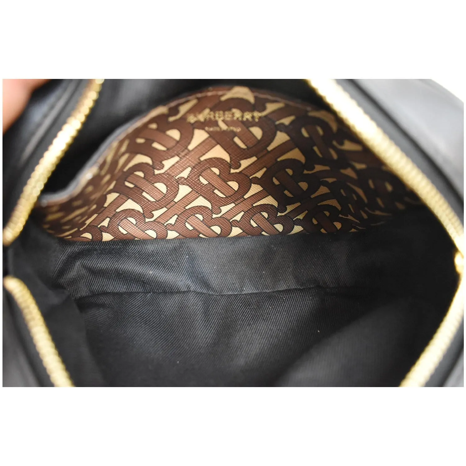BURBERRY Bridle Stripe Small Monogram E-Canvas Camera Bag Brown