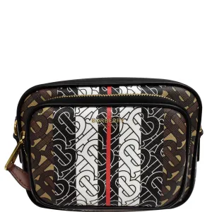 BURBERRY Bridle Stripe Small Monogram E-Canvas Camera Bag Brown