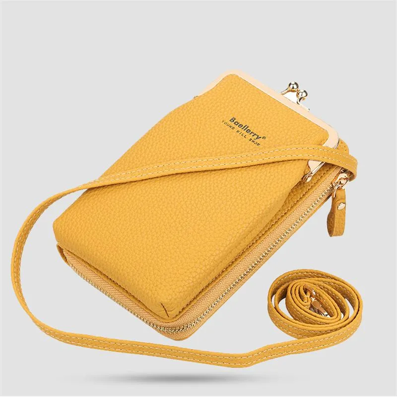 Casual Style Multiple Compartment Grain Textured Detachable Shoulder Strap Wallet Phone Holder