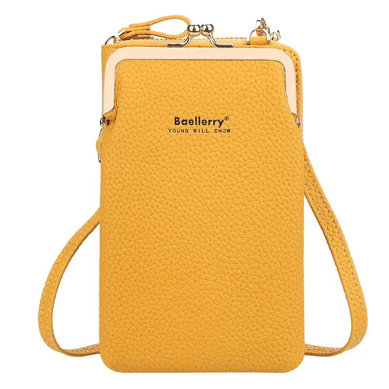 Casual Style Multiple Compartment Grain Textured Detachable Shoulder Strap Wallet Phone Holder