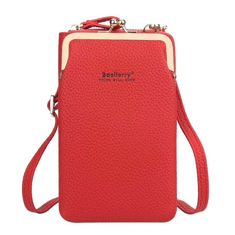 Casual Style Multiple Compartment Grain Textured Detachable Shoulder Strap Wallet Phone Holder