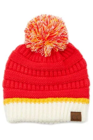 C.C Team Color Ribbed Beanie with Pom Winter Hat