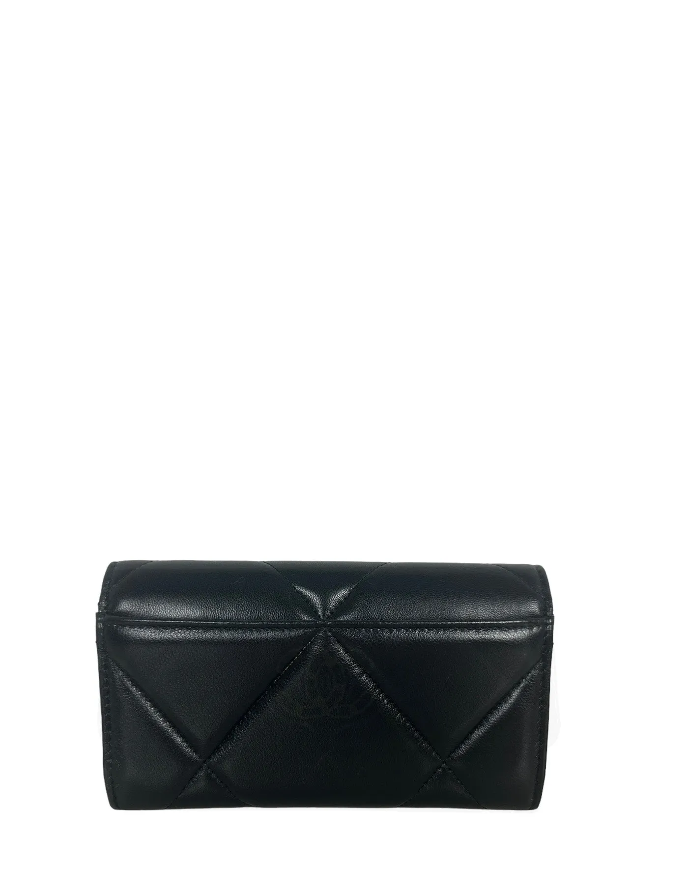 Chanel '23 NEW Black Lambskin Leather Quilted Chanel 19 Flap Wallet
