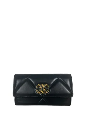 Chanel '23 NEW Black Lambskin Leather Quilted Chanel 19 Flap Wallet