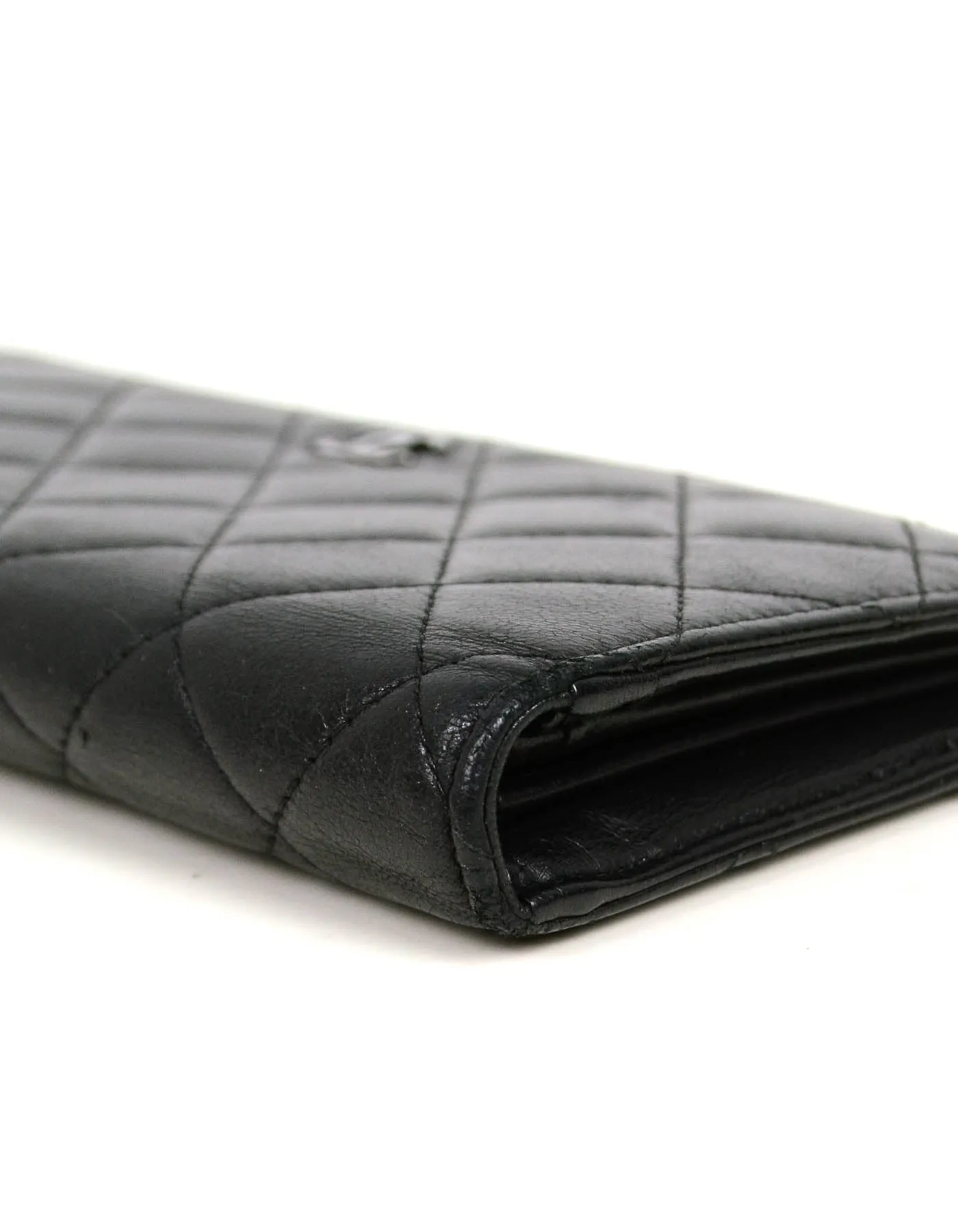 Chanel Black Lambskin Leather Quilted Yen Wallet