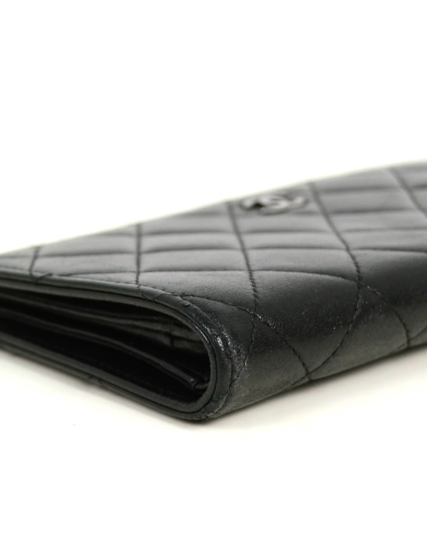 Chanel Black Lambskin Leather Quilted Yen Wallet