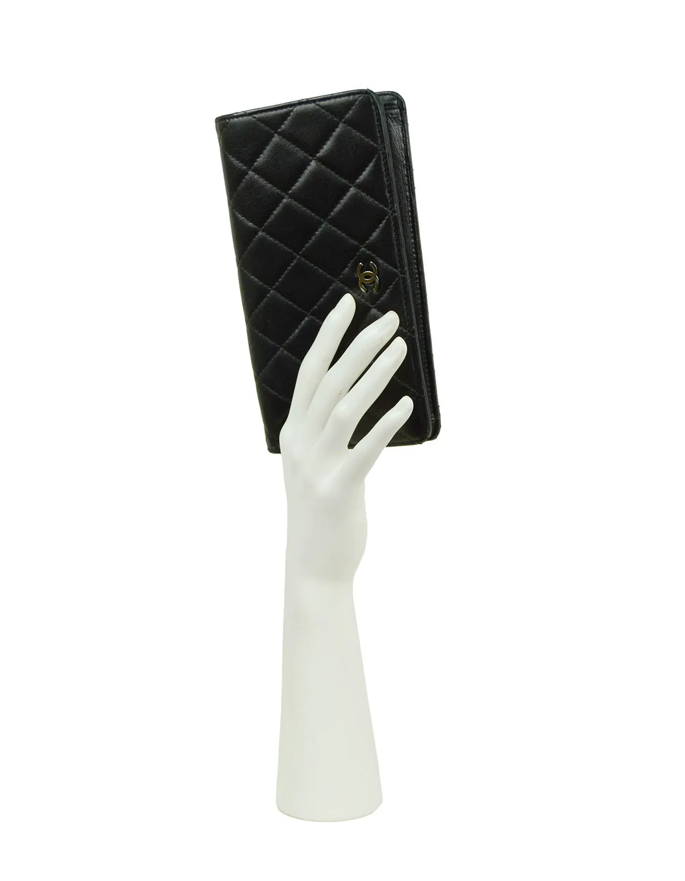 Chanel Black Lambskin Leather Quilted Yen Wallet