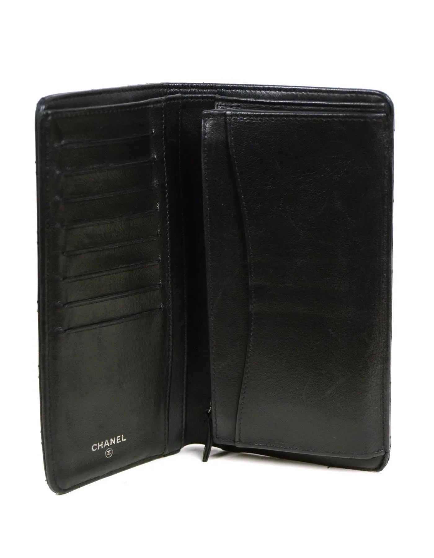 Chanel Black Lambskin Leather Quilted Yen Wallet