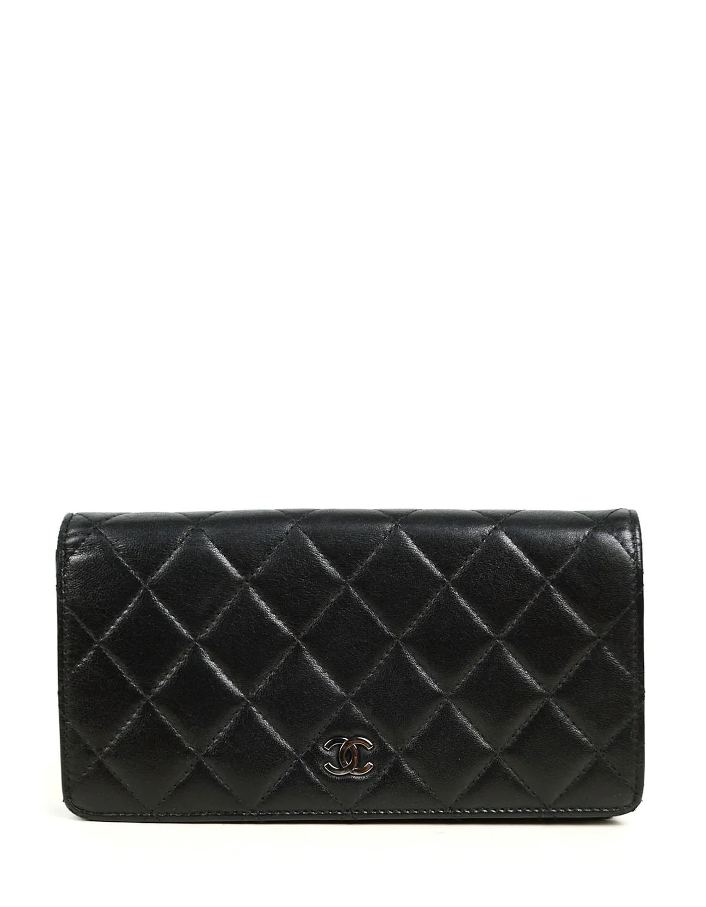 Chanel Black Lambskin Leather Quilted Yen Wallet