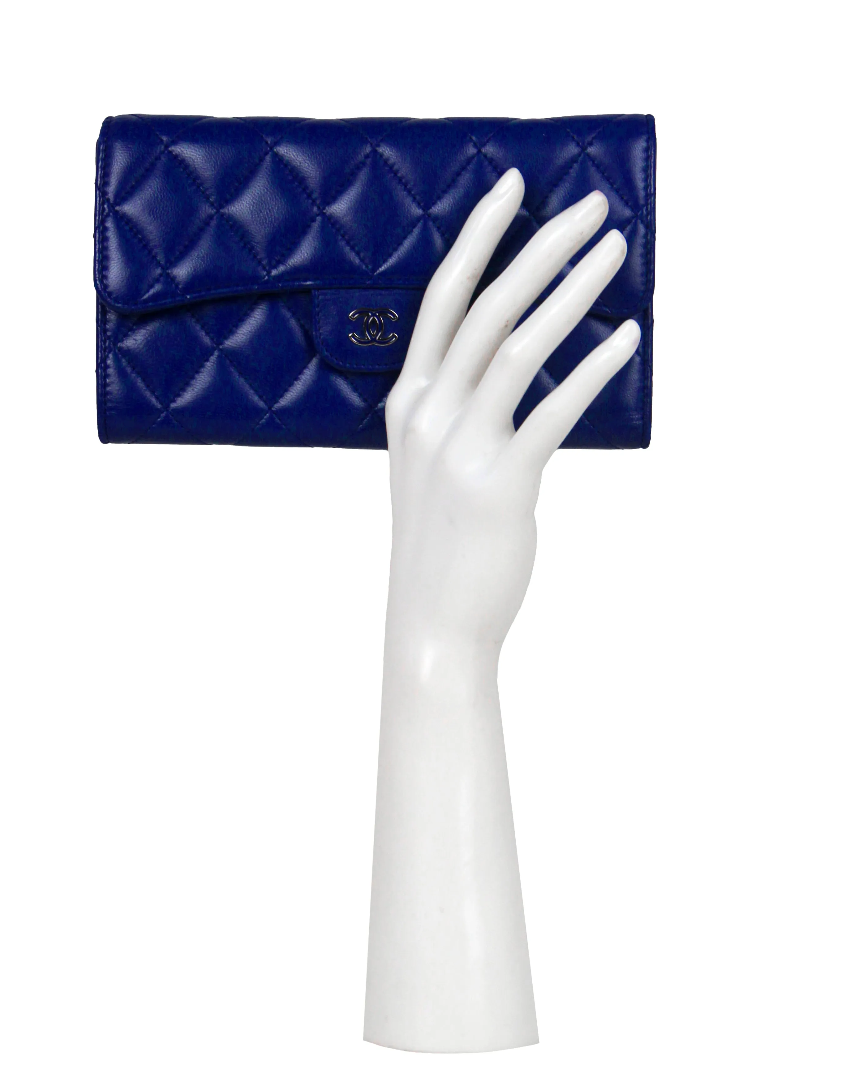 Chanel Blue Lambskin Quilted Large Gusset Flap Wallet