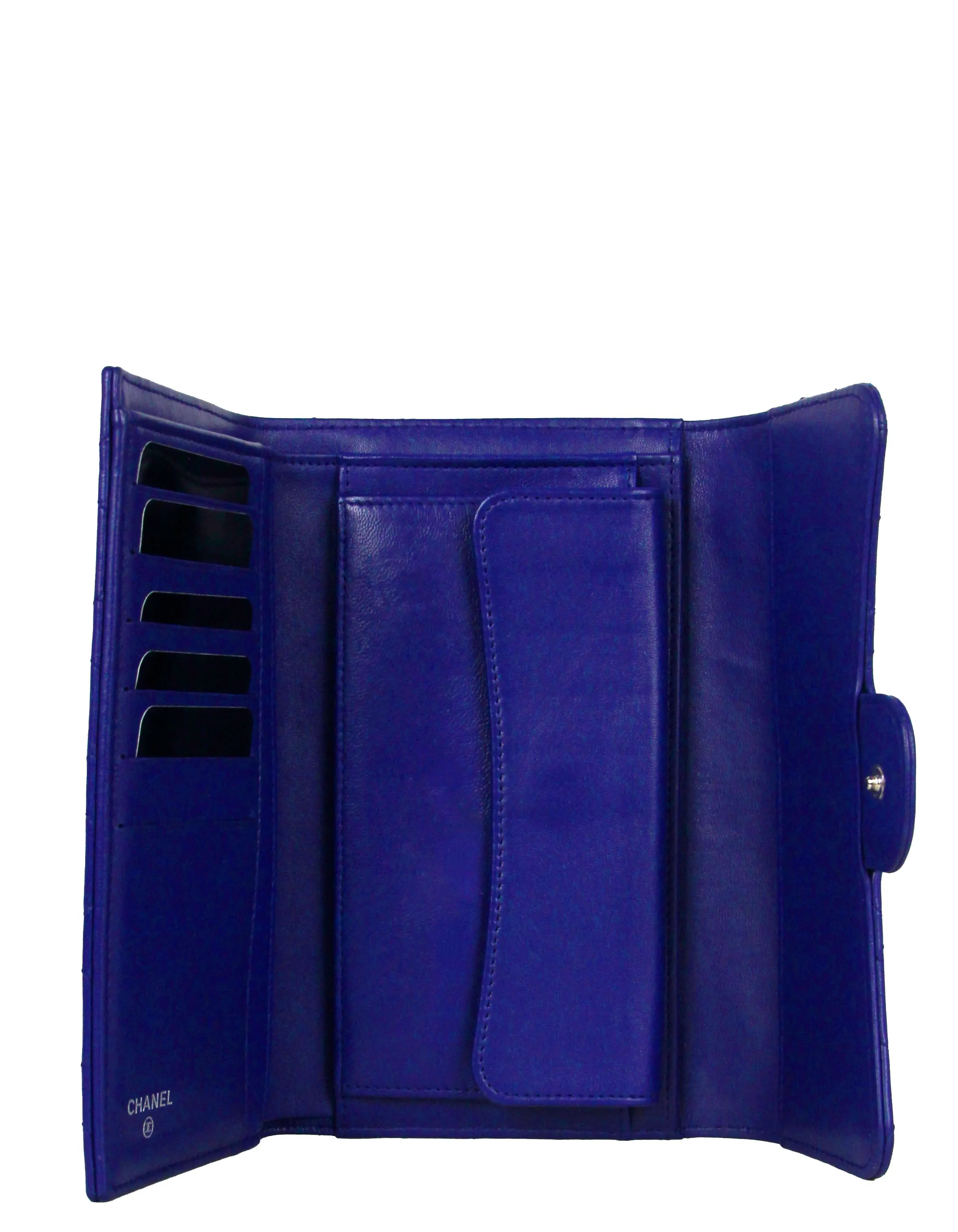 Chanel Blue Lambskin Quilted Large Gusset Flap Wallet