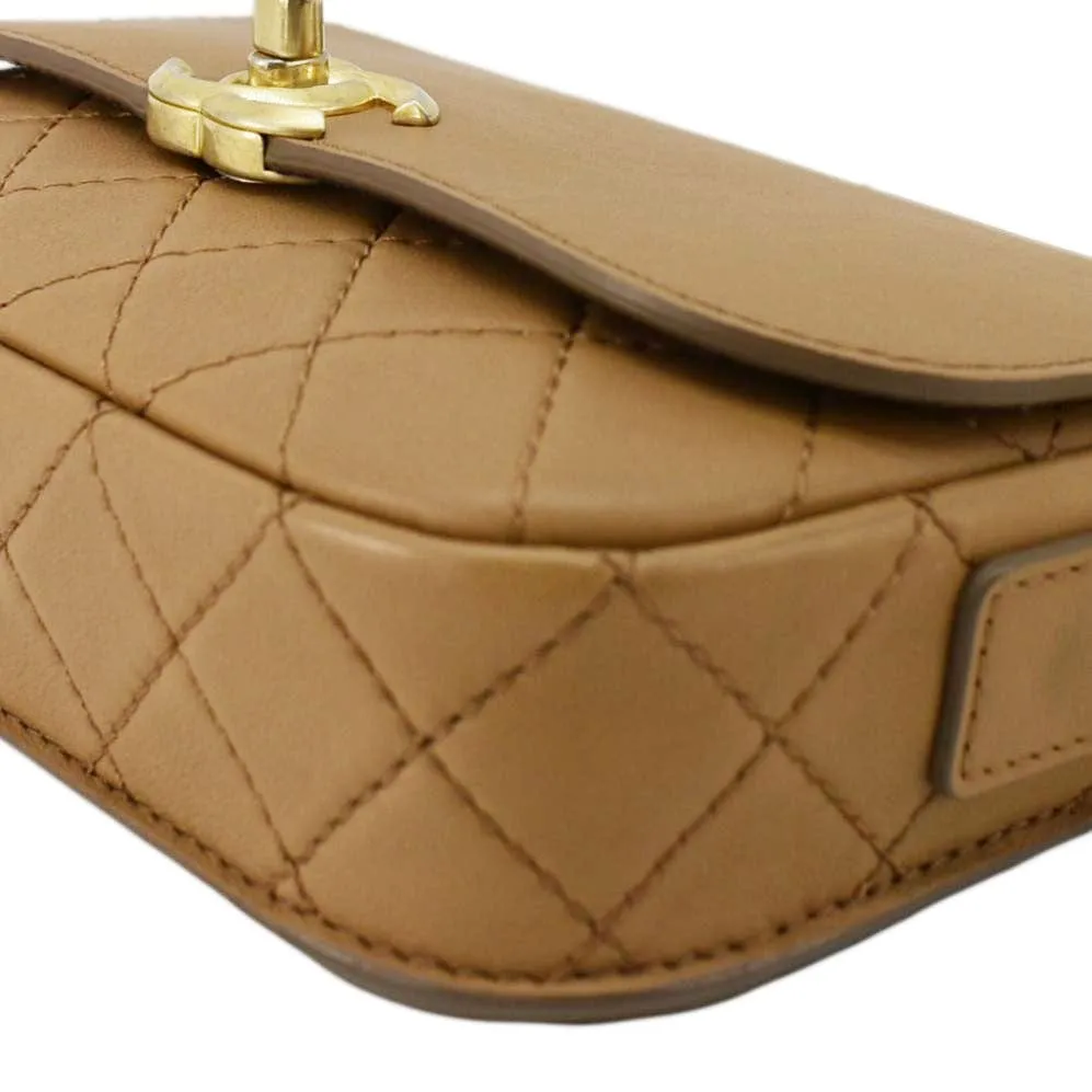 CHANEL Multi Pouching Flap With Coin Purse Quilted Calfskin Leather Crossbody Bag Brown