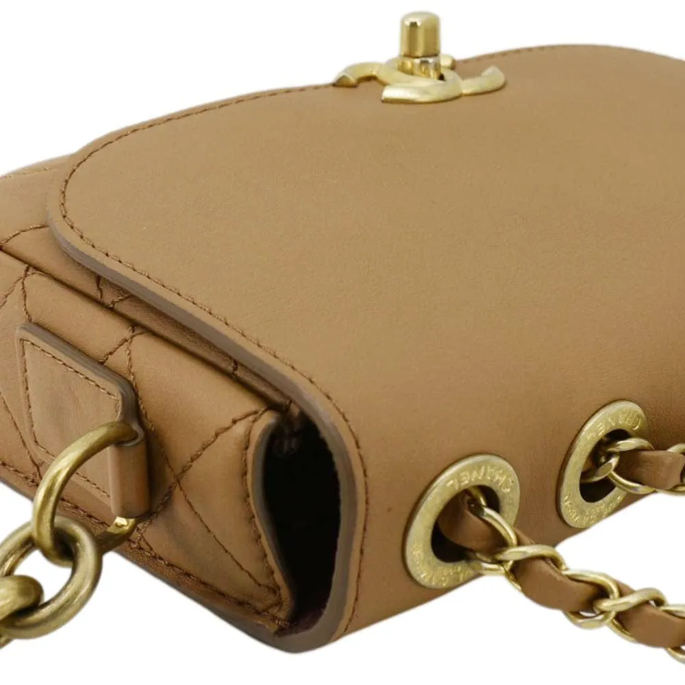 CHANEL Multi Pouching Flap With Coin Purse Quilted Calfskin Leather Crossbody Bag Brown