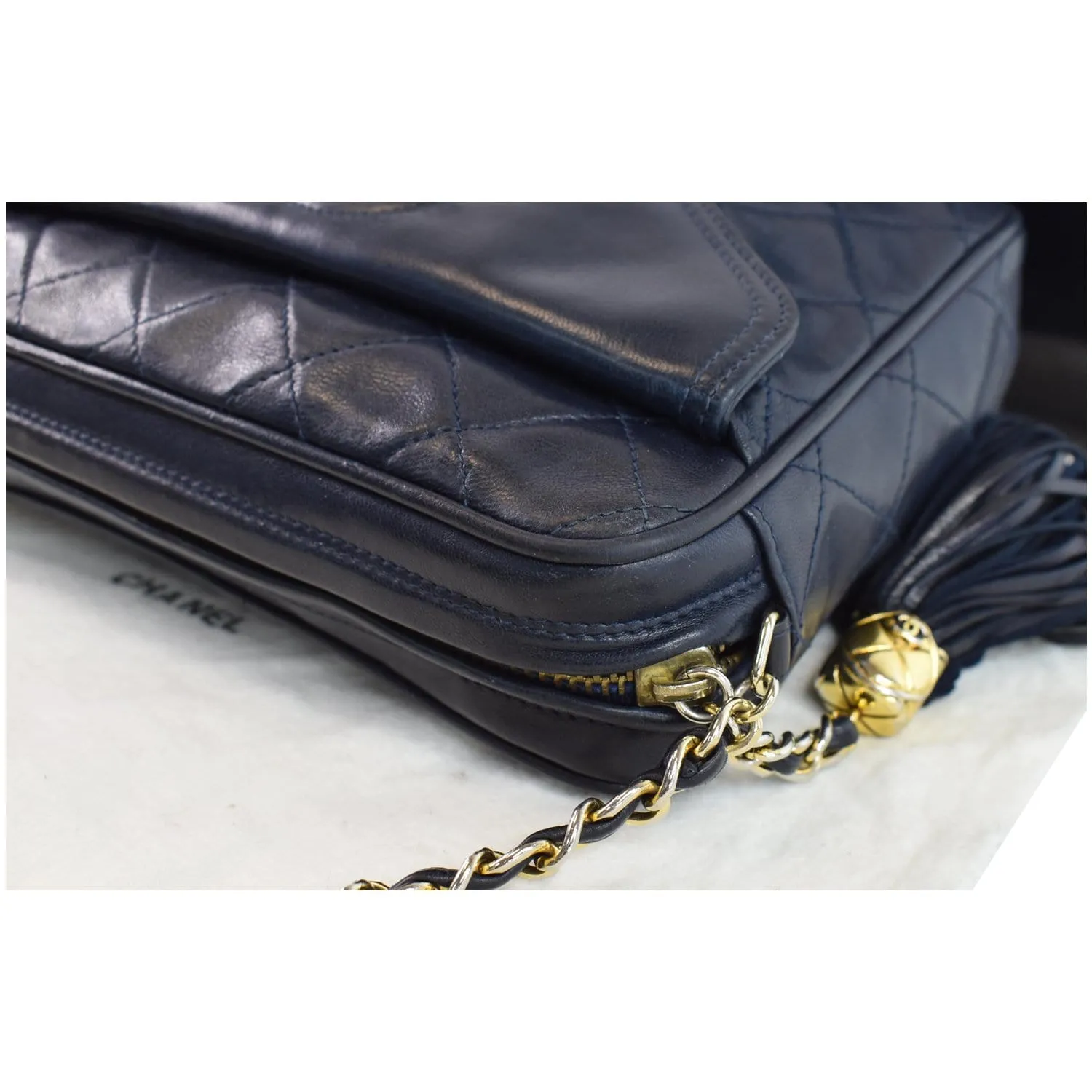 CHANEL Vintage Front Pocket Lambskin Leather Camera Bag Blue