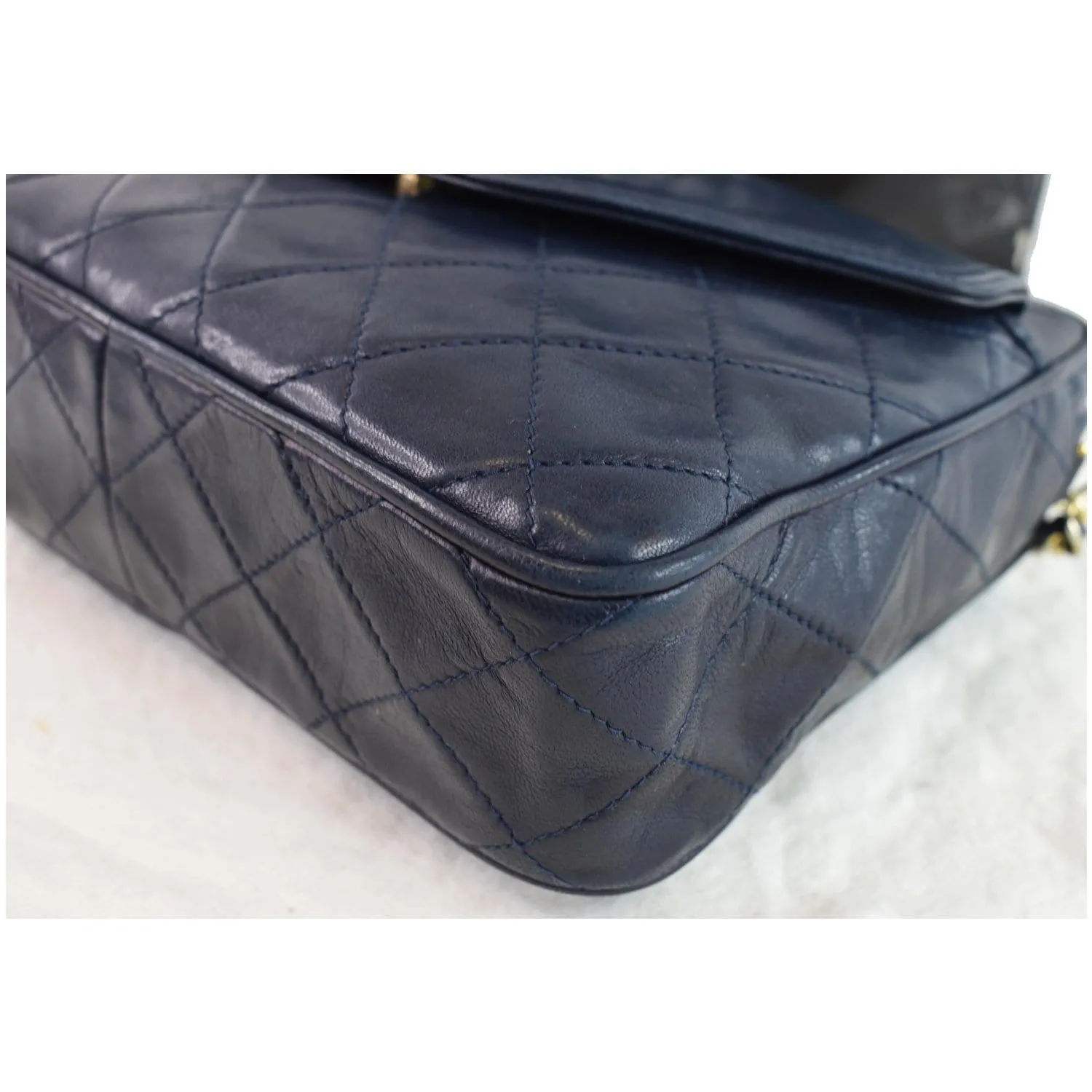 CHANEL Vintage Front Pocket Lambskin Leather Camera Bag Blue