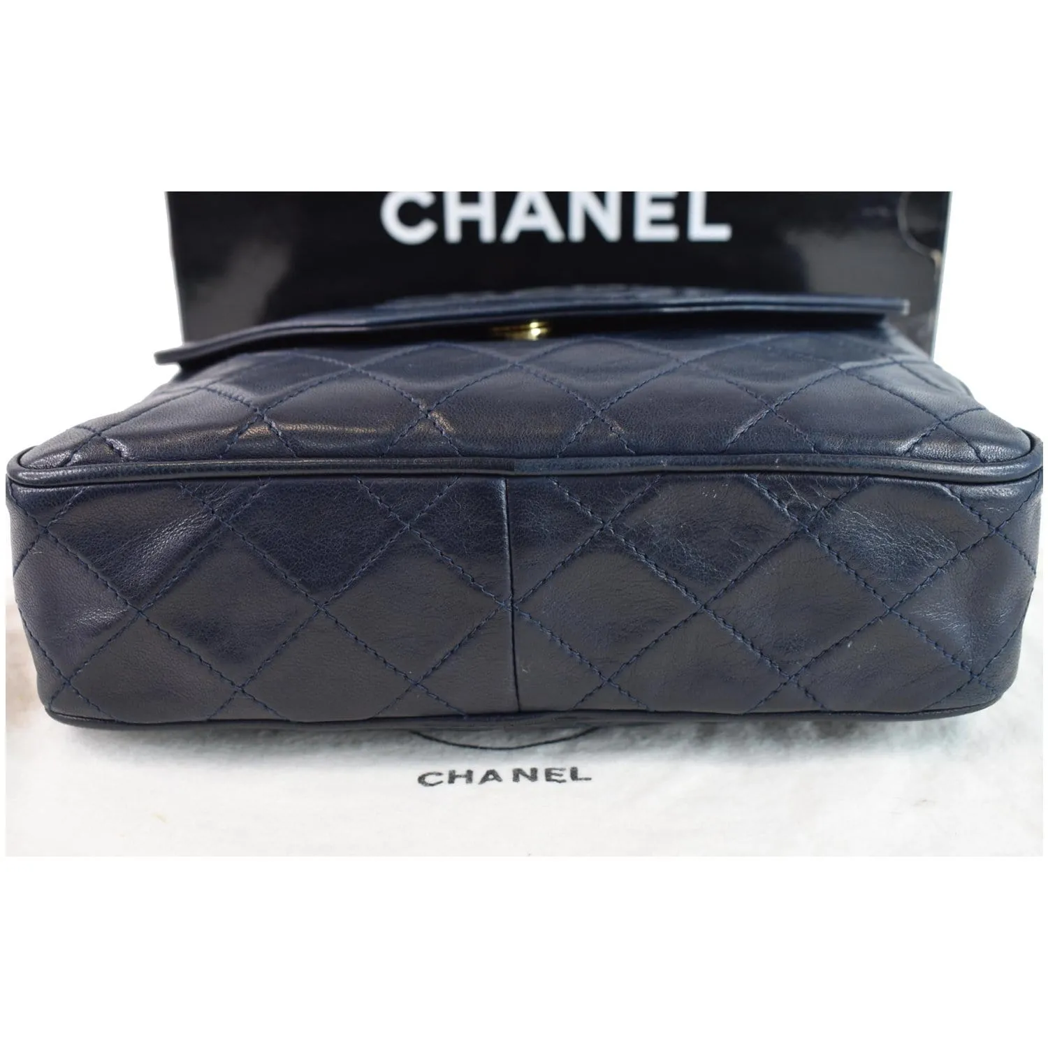 CHANEL Vintage Front Pocket Lambskin Leather Camera Bag Blue