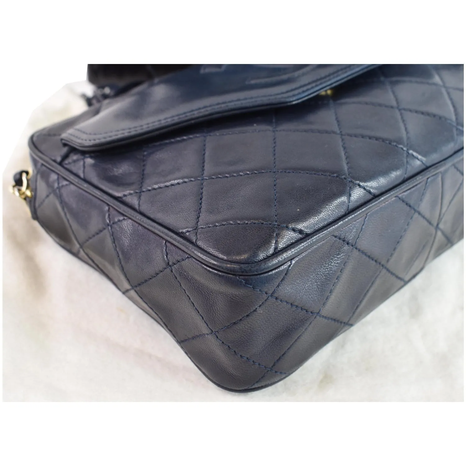CHANEL Vintage Front Pocket Lambskin Leather Camera Bag Blue