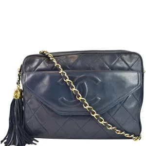 CHANEL Vintage Front Pocket Lambskin Leather Camera Bag Blue