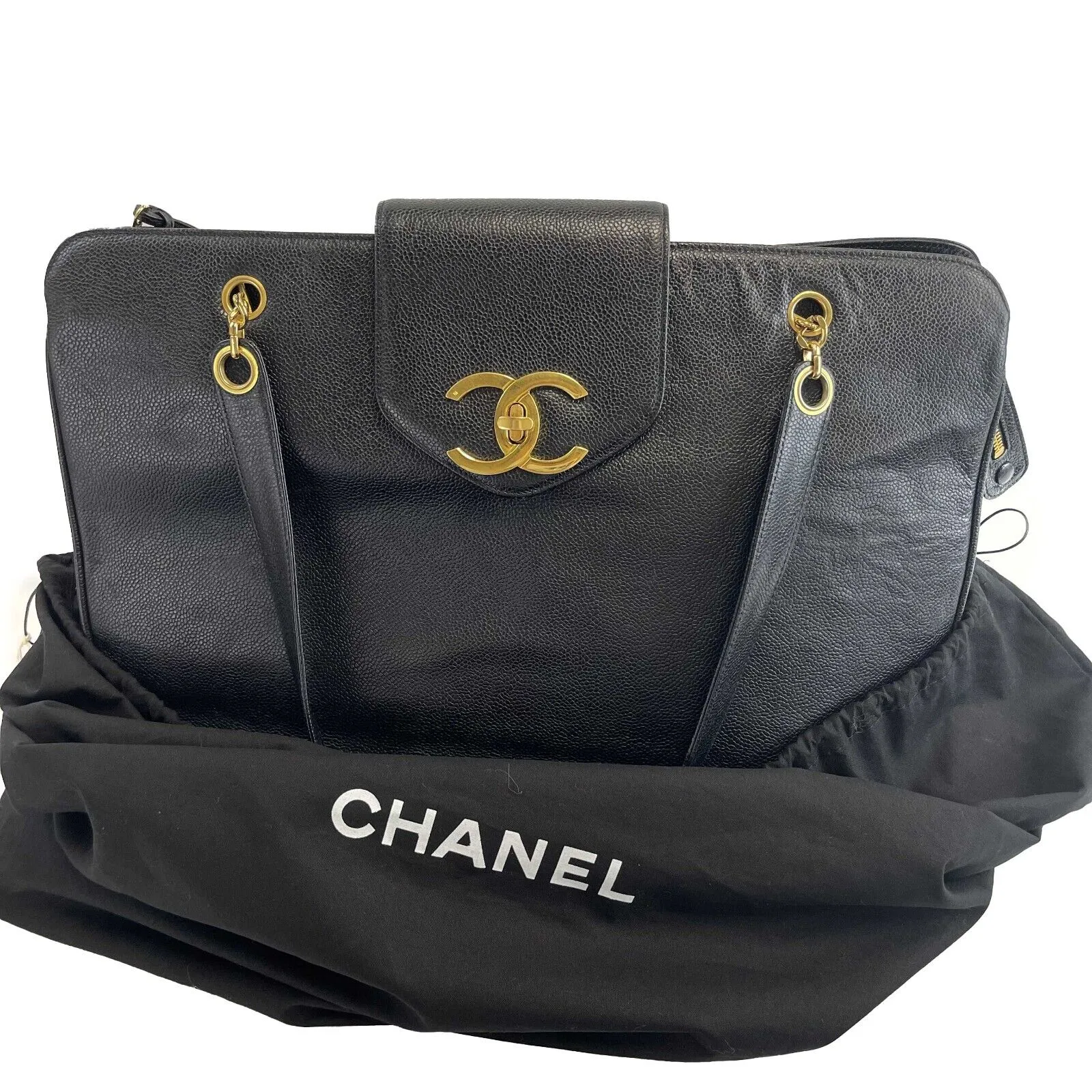 CHANEL - Vintage Supermodel Weekender Bag - Large CC Black Tote / Shoulder Bag