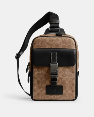 Coach Track Pack In Signature Canvas Signature Canvas-Qb-Tan-Black