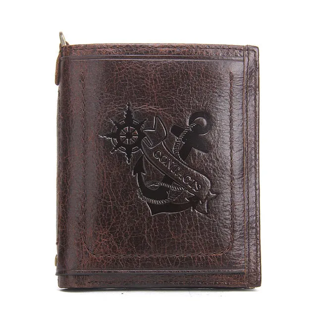 CONTACT'S Brand Wallet Casual Anchor Printed Design Genuine Leather Men Wallets With Card Holder and Coin Pocket For Male