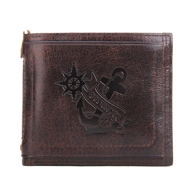 CONTACT'S Brand Wallet Casual Anchor Printed Design Genuine Leather Men Wallets With Card Holder and Coin Pocket For Male