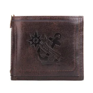 CONTACT'S Brand Wallet Casual Anchor Printed Design Genuine Leather Men Wallets With Card Holder and Coin Pocket For Male