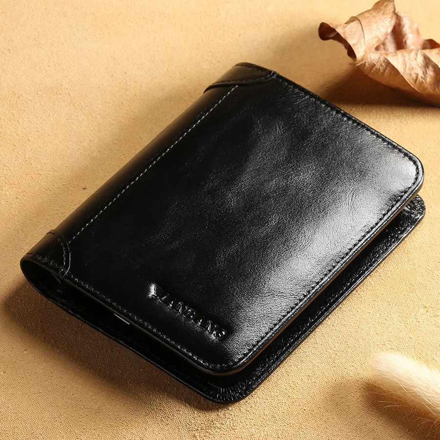 Cowhide Top Clip Short Man's Purse With Three Discount