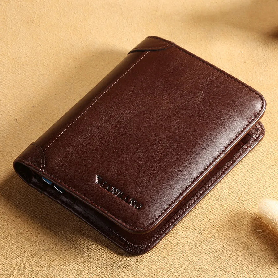 Cowhide Top Clip Short Man's Purse With Three Discount