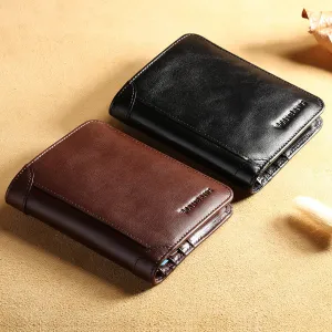 Cowhide Top Clip Short Man's Purse With Three Discount